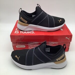 PUMA Softride HARLI Slip On Womens Black Gold Sneakers Size 8 Athletic Shoes New